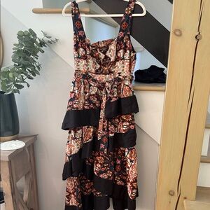 Anthropologie Black and Red Patterned High-Low Dress